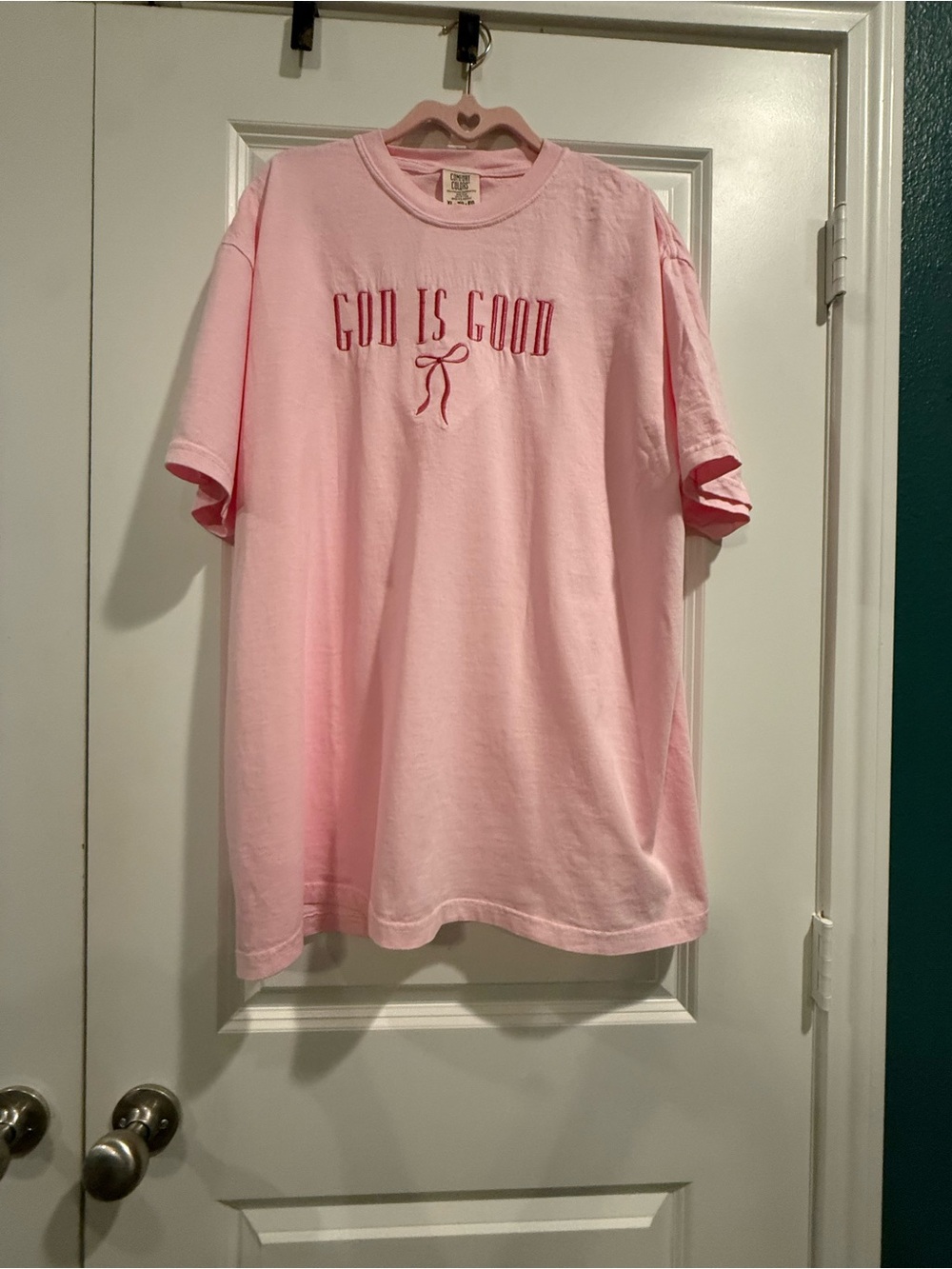 Beautiful Pink Tee with pink  Embroidered GOD IS GOOD 🎀